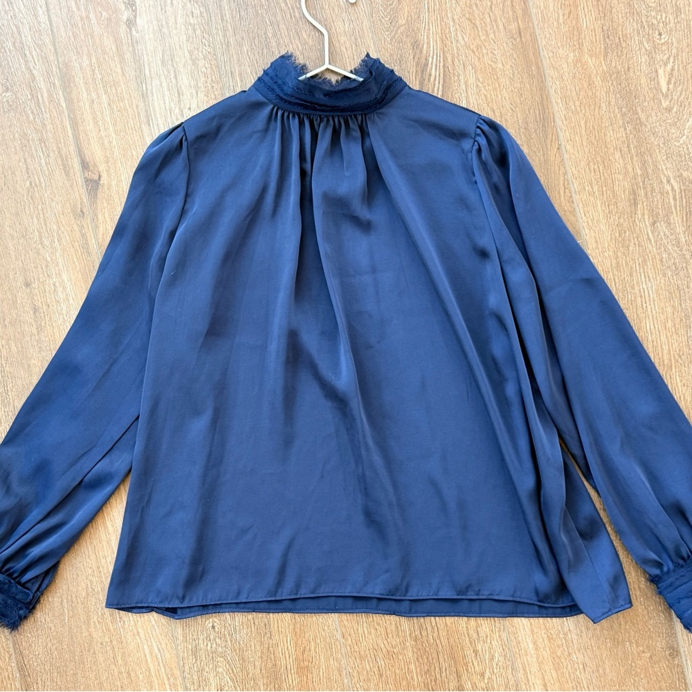Zara Blue Ruffled Mandarin Collar Blouse